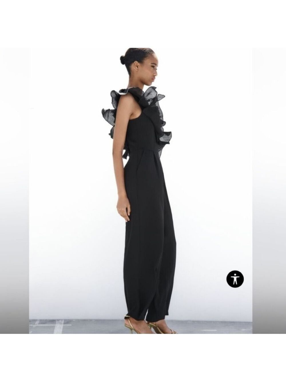 Zara One Shoulder Ruffled Jumpsuit, Size S - Picture 3 of 9